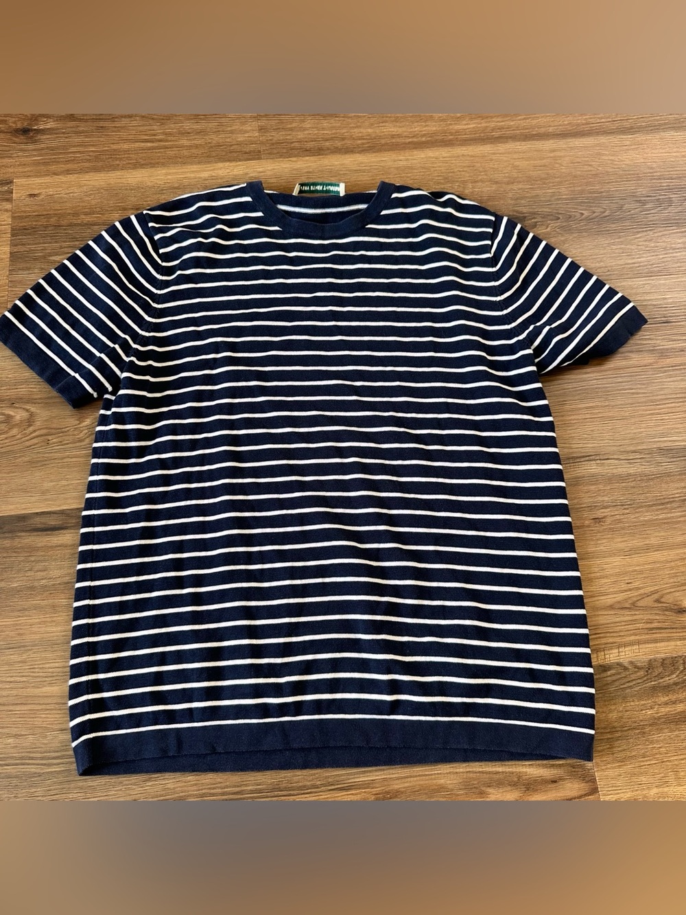 Every Other Thursday Silk Navy Stripe Knit Shirt Mens Large Preppy Luxury Coast